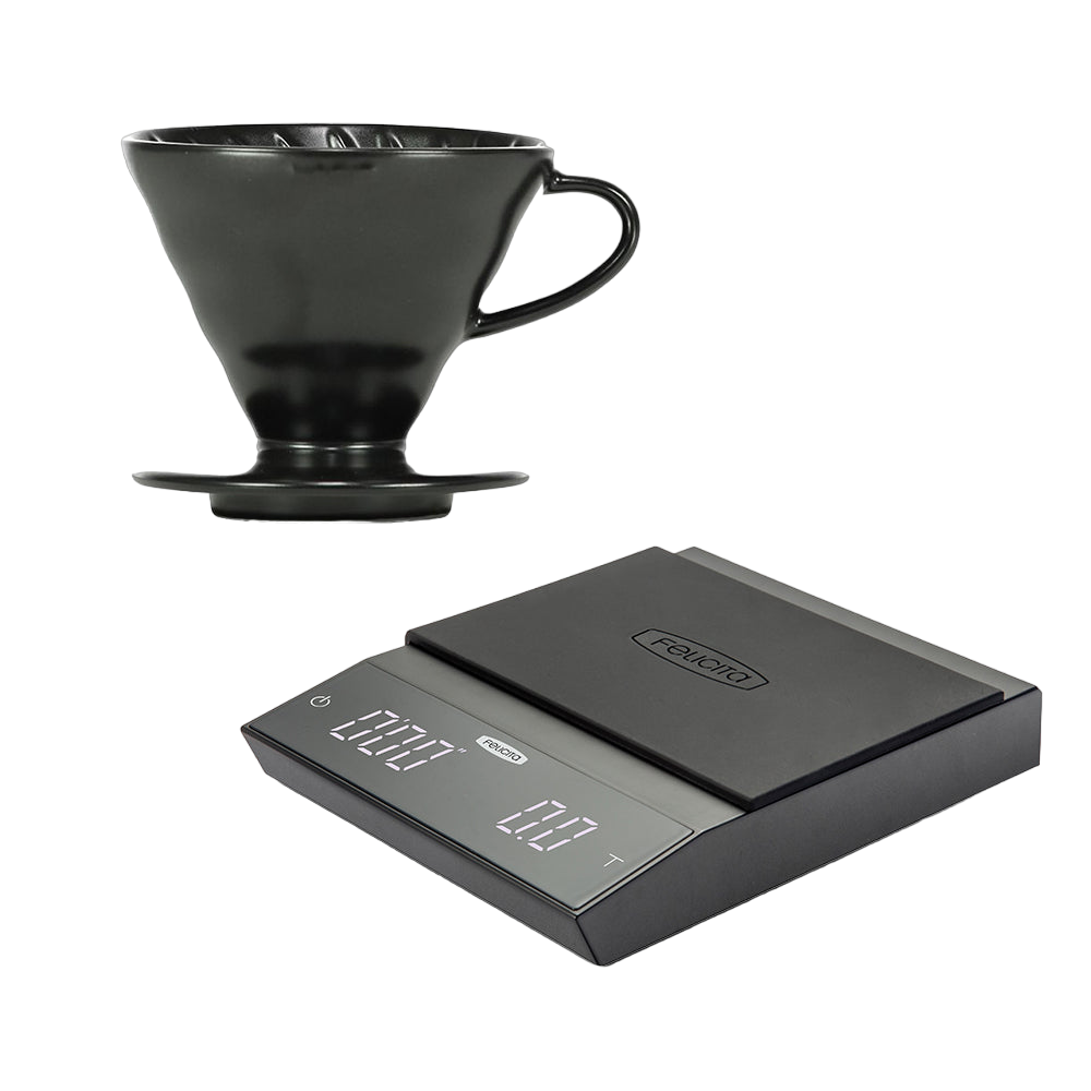 Hario V60 Ceramic 02 Matte Black and Felicita Incline Scale Bundle